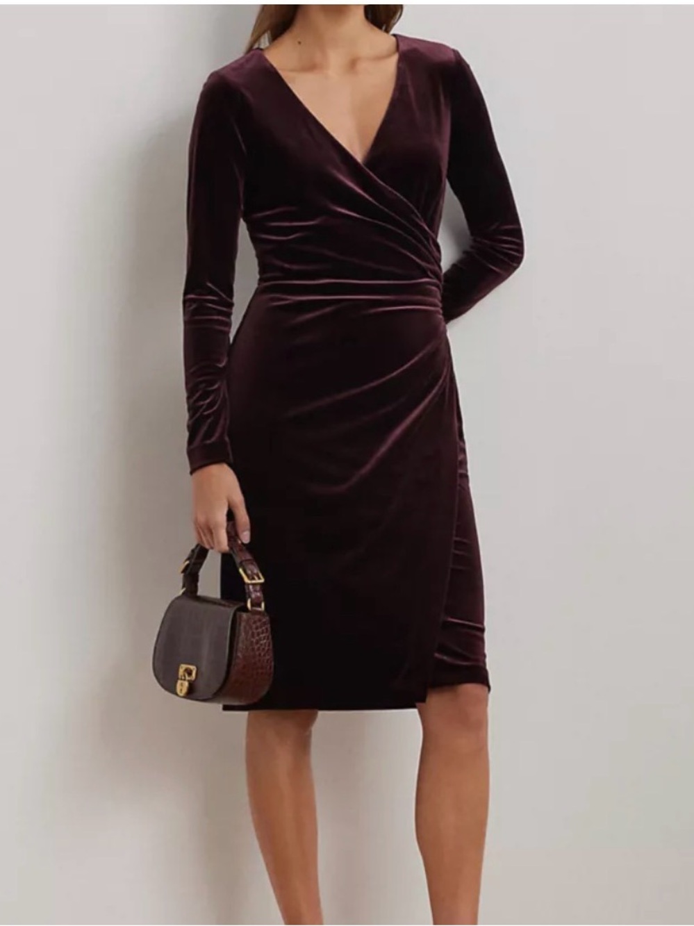 Lauren Ralph Lauren NWT size 12 Stretch Velvet Surplice Dress Purple Burgundy